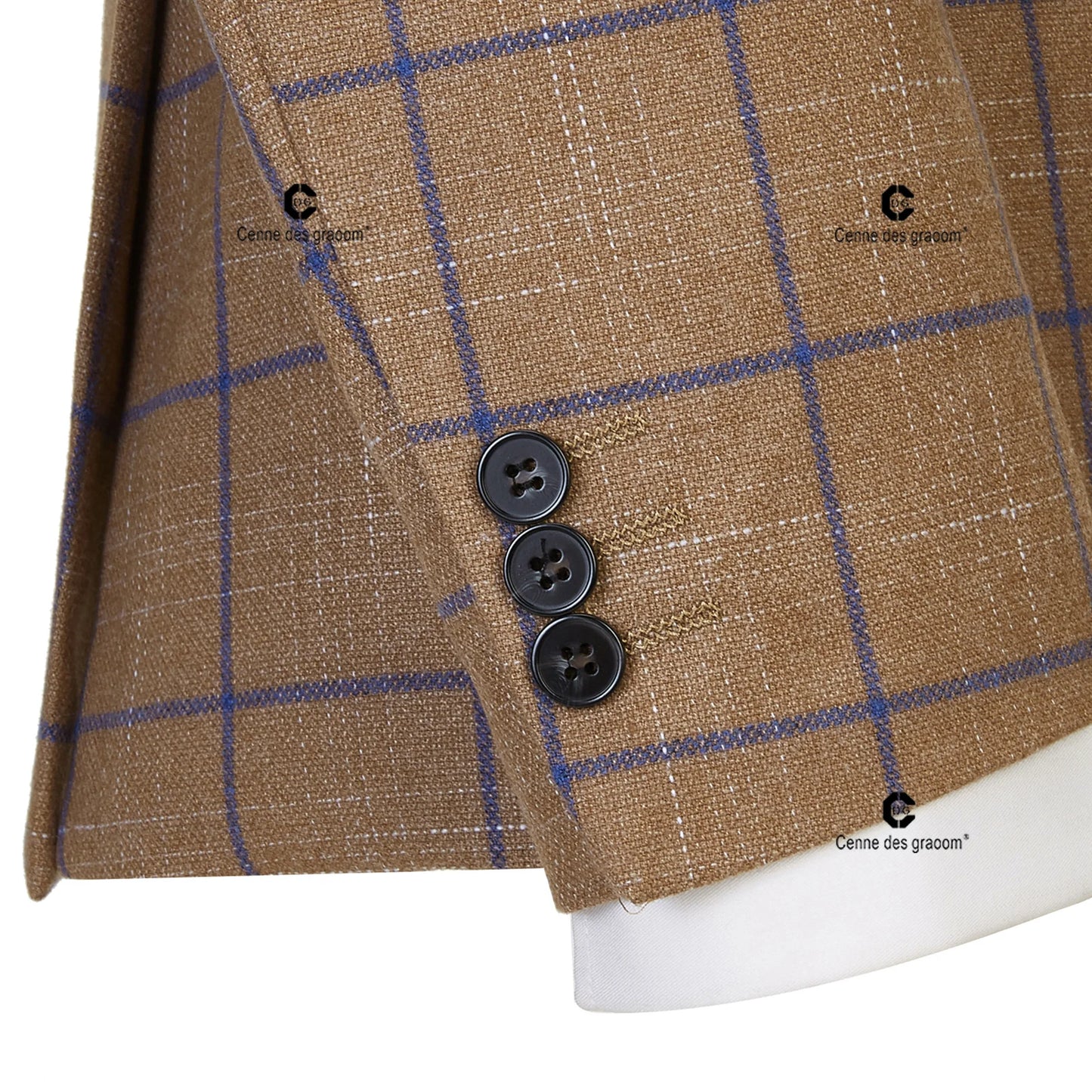 Tuxedo for Mens: Brown Plaid Suits for Men Double Breasted 2 Pcs Set Blazer Jacket