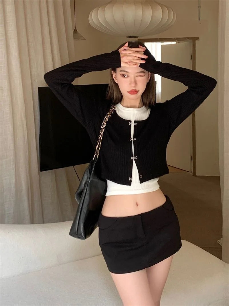 Crop Top Cardigan Popular Women's Top with Sleeve 2pcs Set Fashion Tank Top Y2k