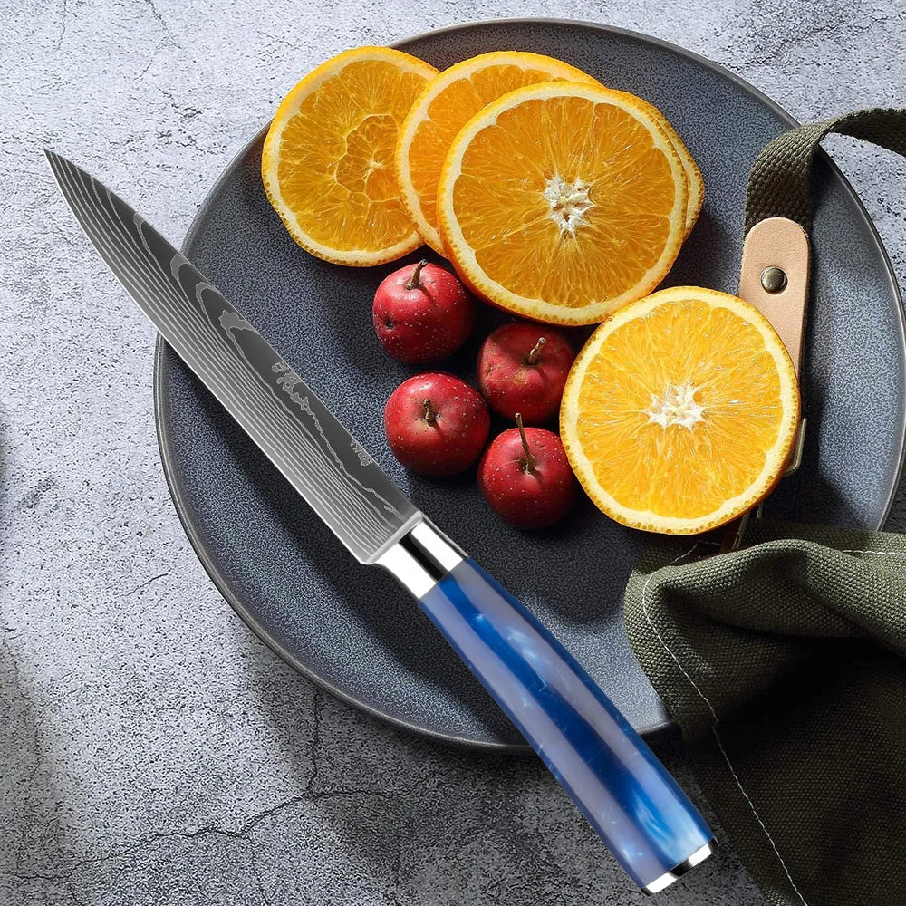 1-8 Piece Kitchen Knife Set, Blue Resin Handle for Chef Knife, Paring Knife