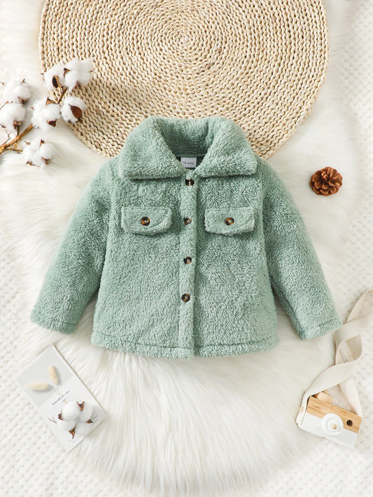 Winter Warm Plush Coat for 1-6 Years Toddler Girls Wear Long Sleeved Single Breasted Top for Children Girls in School