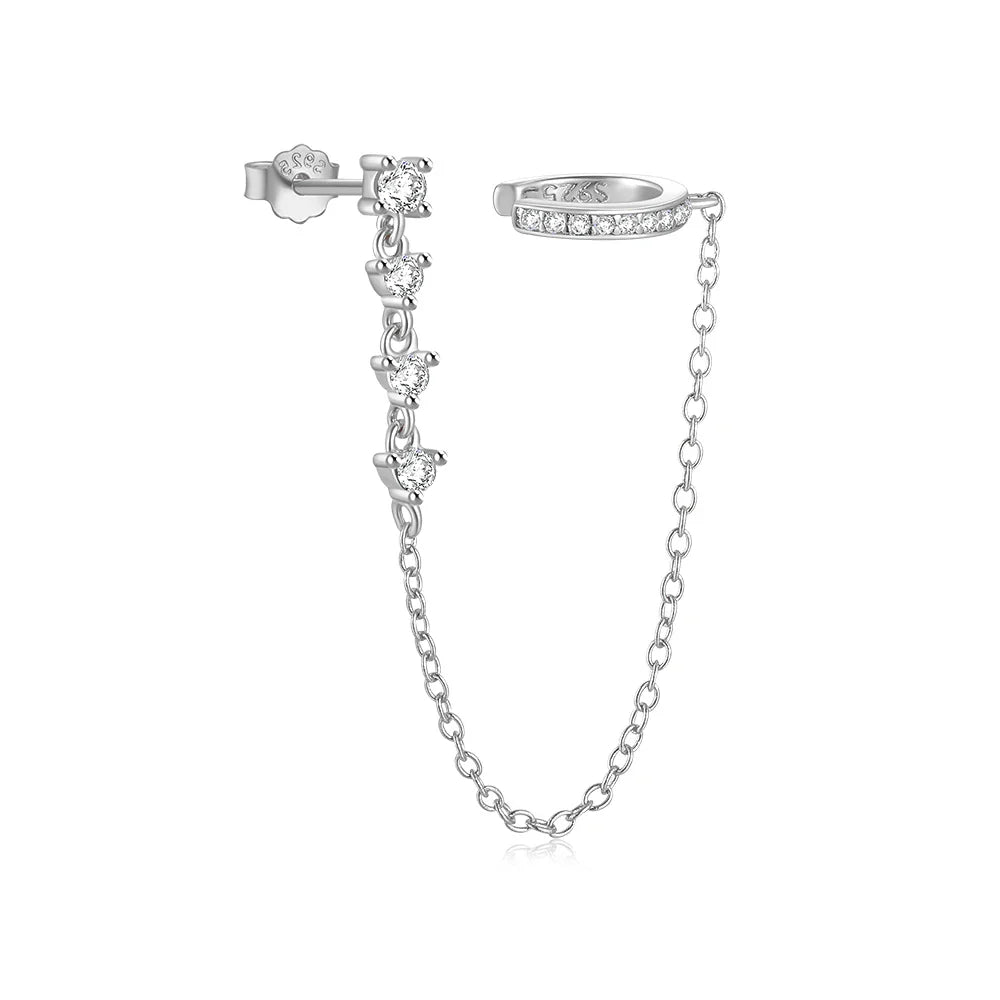 CANNER 1PC 925 Sterling Silver Horse Eye Chain Tassel Zircon Drop Earrings For Women Ins Minimalism Geometric Earrings Gift