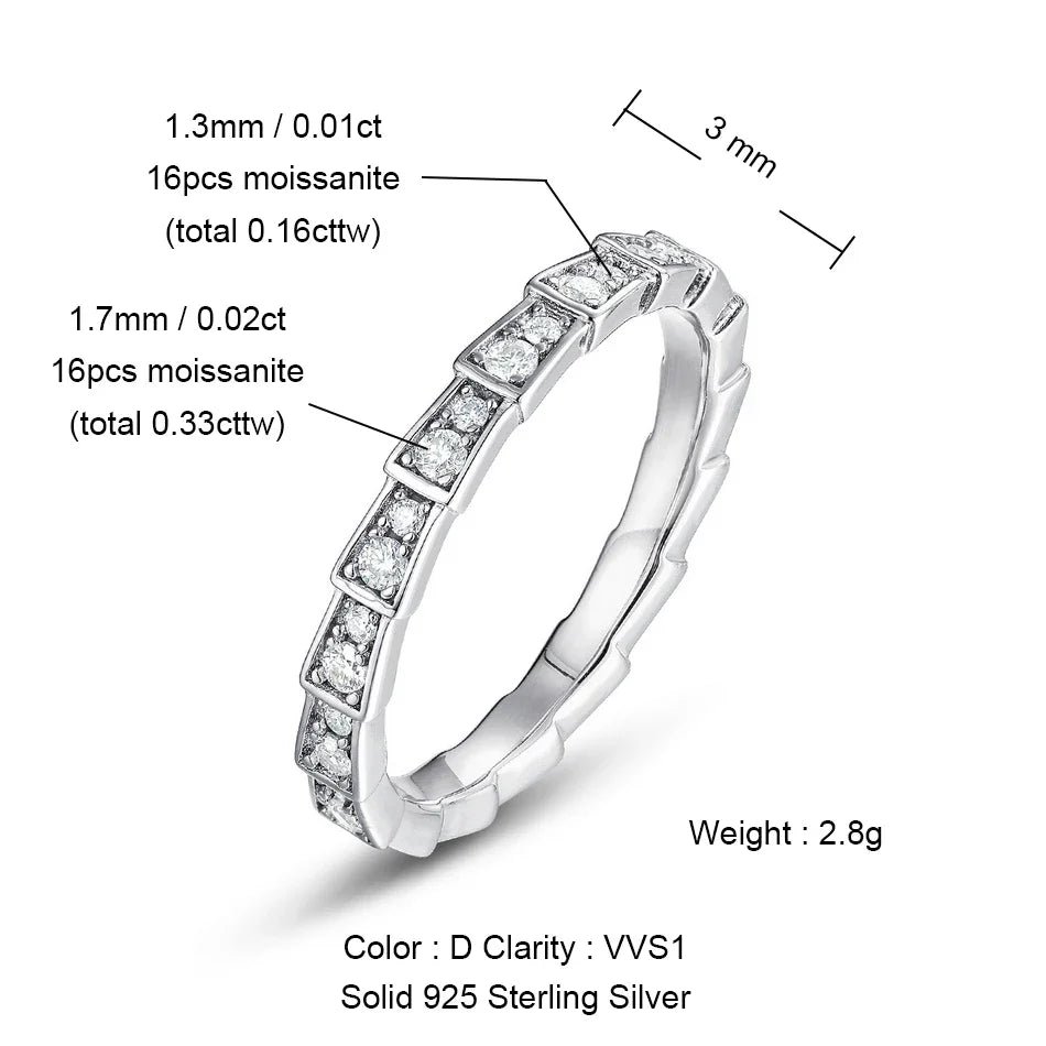 ALLNOEL 2mm Full Moissanite Ring for Women D Color VVS1 Female Single Tail Ring 925 Silver Ring Wedding Eternity Band With GRA