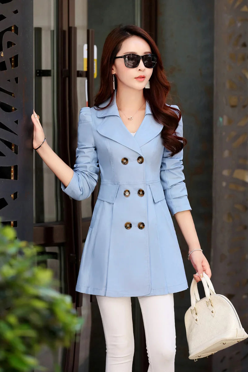 Trench Coat Women Double-Breasted Trench Coat Lace Female Autumn Casual Coats