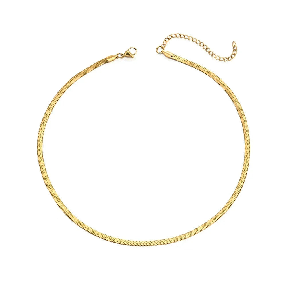 Gold Color Stainless Steel Necklaces For Unisex Waterproof Filmy Snake Chain Herringbone Choker Men Necklace Women Jewelry Gift