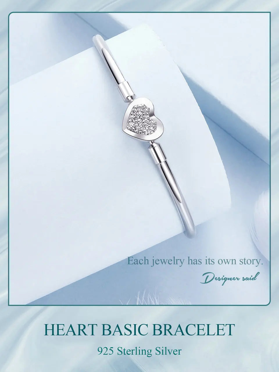 BAMOER Genuine 925 Sterling Silver Charm Glossy Bracelet Heart/Shell Clasp Basic Bangle Star Spacer Beads for Women DIY Jewelry