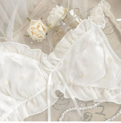 Romantic pure white girl underwear set small breast rabbit ear cup anti-bulge spot