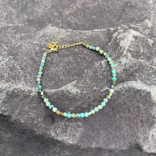 3mm Faceted African Turquoise Nature Stone Beaded Bracelet For Women With 18k gold plated Stainless Steel Square Beads Jewelry