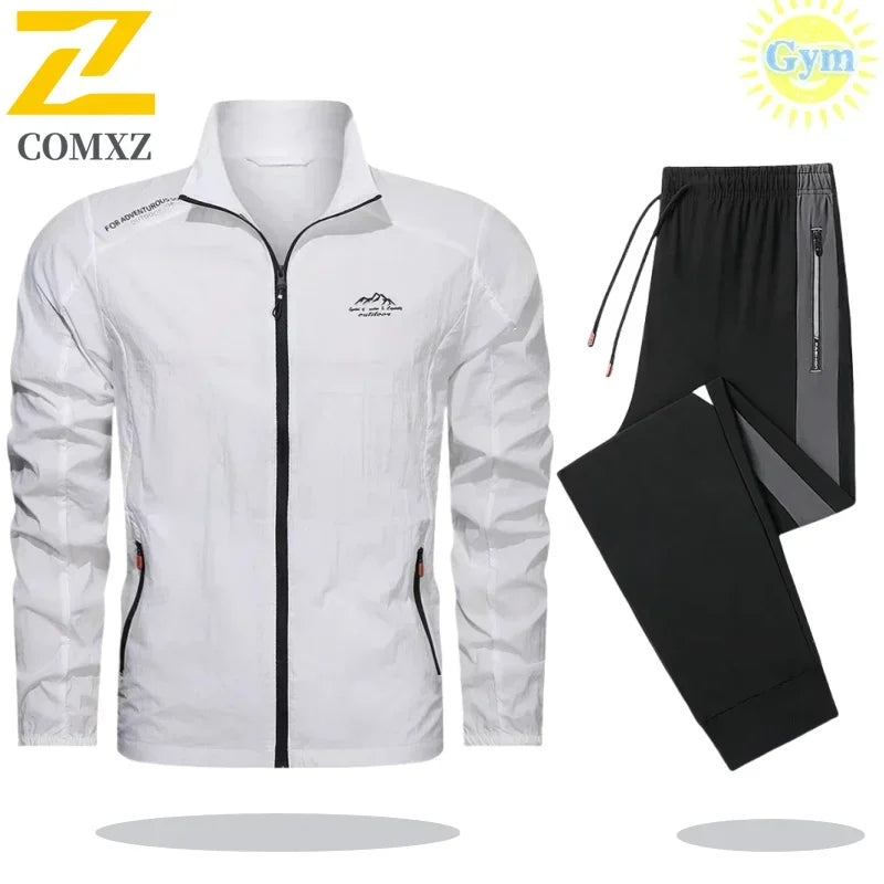 Mens Tracksuit Spring Summer Sportswear 2 Piece Sets Sports Suit Sunscreen Jacket+Pant Running Set Men Fishing Jogger Sweats Set