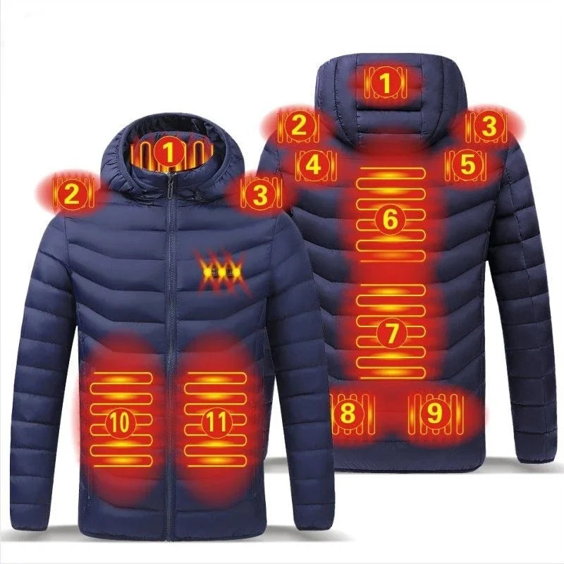 19 Areas USB Heated Jacket Men Winter Thermal Coat Electric Heating Jacket Hooded