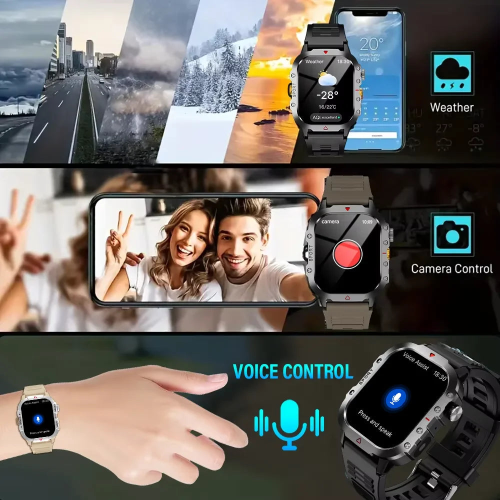 KESHUYOU Outdoor Sports Smart Watch 2.01 inch HD Screen LED Flashlight Bluetooth Talking Smart Watch for Men Women Holiday Gifts