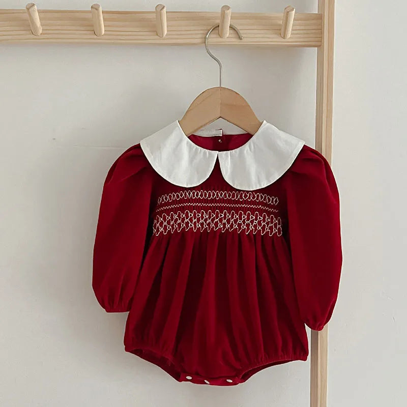Baby Girl Party Dress Long Sleeved Cotton Stitching Baby Rompers