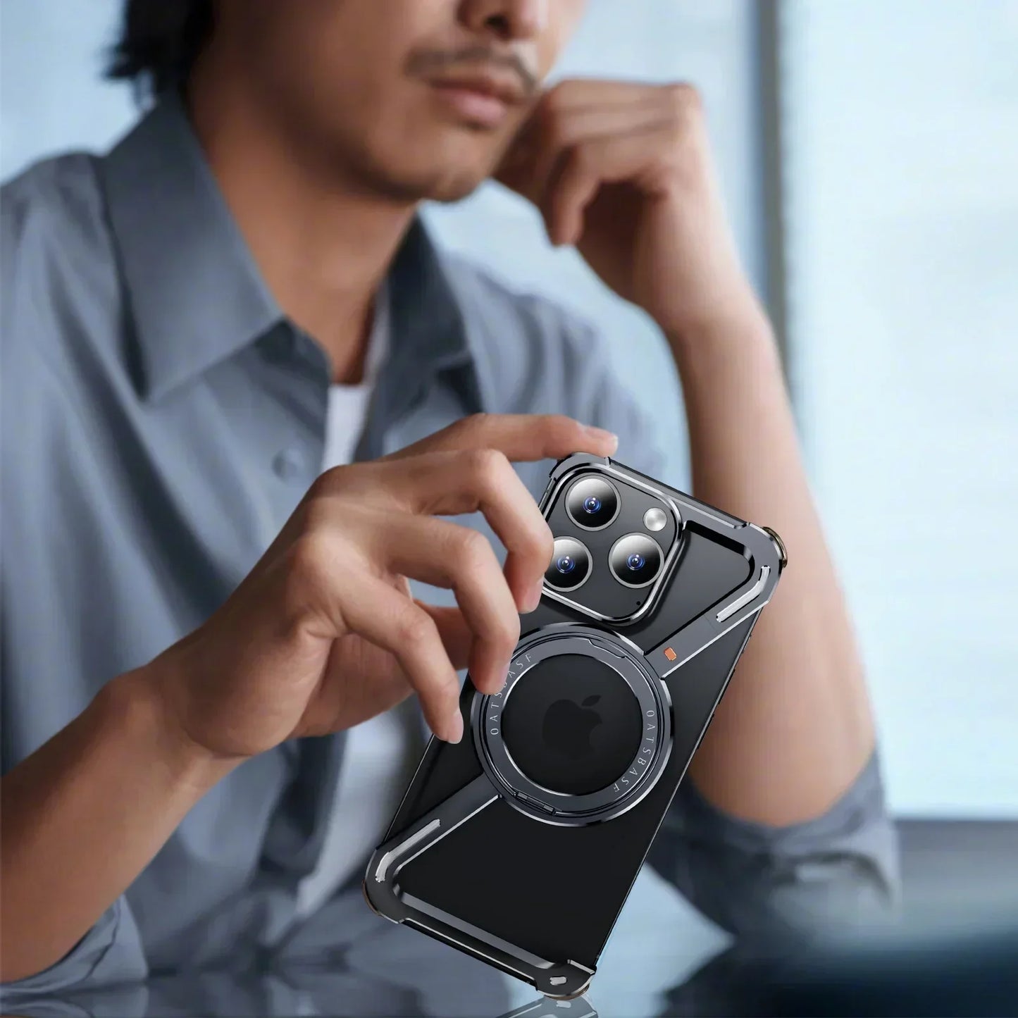 Magnetic Z Shape Metal Phone Case For iPhone 17 Air 15 16 Pro Max Shockproof Bumper With 360° Rotation Holder Protective Cover