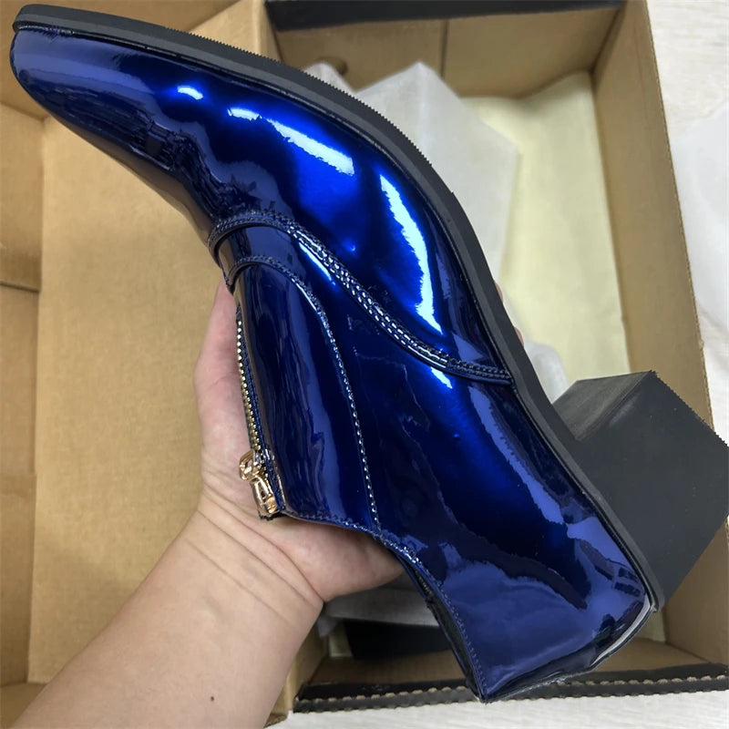Blue Height Increase Men Shoes High Heels Dress Shoes Formal Wedding Slip-On Leather 38-46 Career Work Shoes