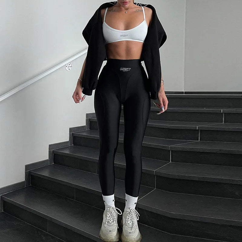 Fitness Women Letter Printed Slim Leggings High Waist Tight-fitting Legging Pants