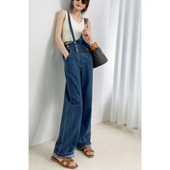 Slouchy Baggy Jeans Women Clothes Ladies Streetwear Asymmetry Blue High Waisted