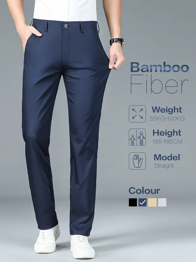 Luxury Straight Business Suit Pants Men Bamboo Fiber Designer Spring Summer