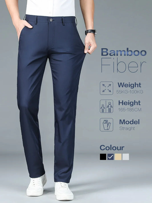 Luxury Straight Business Suit Pants Men Bamboo Fiber Designer Spring Summer