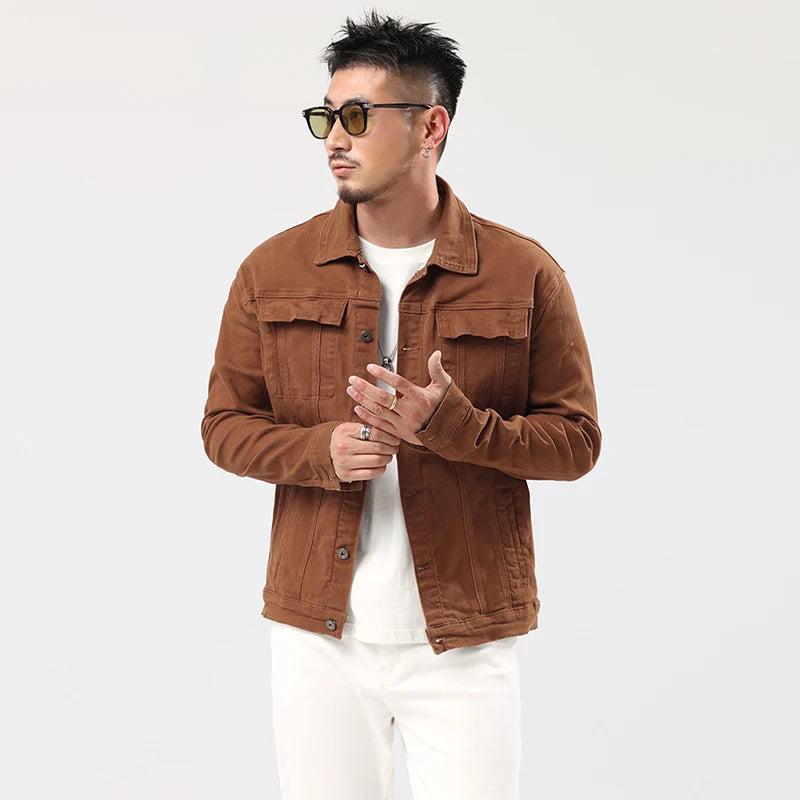 Men's Caramel Denim Jacket spring and autumn style denim jacket for men