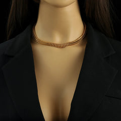 Stainless Steel Gold Color Thick Chain Choker Necklace Bracelet for Women Fashion