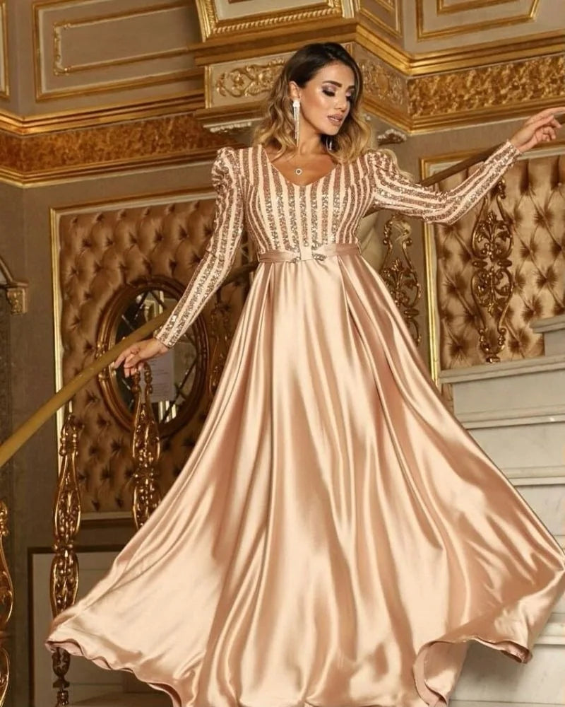 Evening wear Dresses: Long Sleeved Chiffon of Formal Evening Prom Dress Women