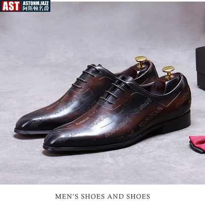 Handmade Mens Oxford Shoes Genuine leather Brogue Dress Shoes Classic Business Formal Shoes Italian leather shoes wedding shoes