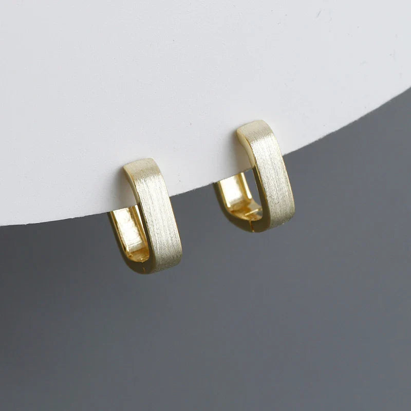 WANTME 925 Sterling Silver Fashion Matte Square Ear Clasps for Women European Statemnet Gold Huggies Hoop Earring Jewelry Gift