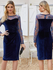 Plus Size Evening Dresses Women's Velvet Elegant Slim Fit Embroidered Dress