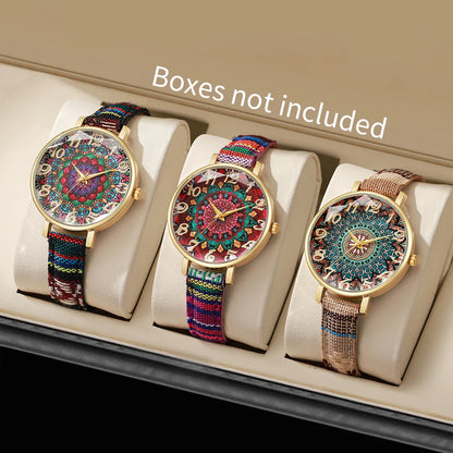 1/2/3/5PCS Fashion Women Watches Vintage Flowers Printed PU Strap Quartz Watch for Women Clock Gift Reloj Mujer（Without Box）