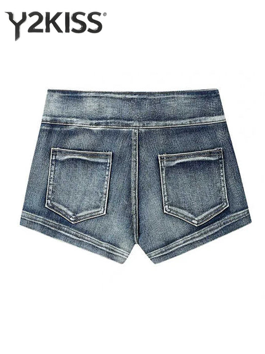 Summer Women Kpop Jean Shorts Abi Y2K 2000s Lace Up Denim Hot Pants Grunge Gyaru Japanese American Retro Cyber Punk Harajuku New