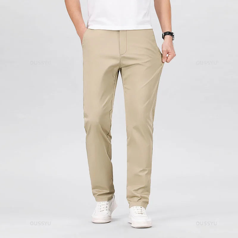High Quality 99% Cotton Men's Straight Pants Business Solid Color Khaki