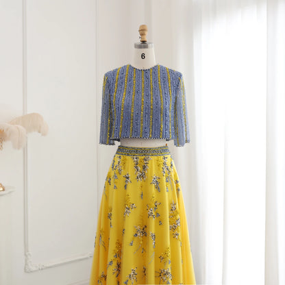 Homecoming Dresses: Blue Yellow 2 Pieces Evening Dresses for Women