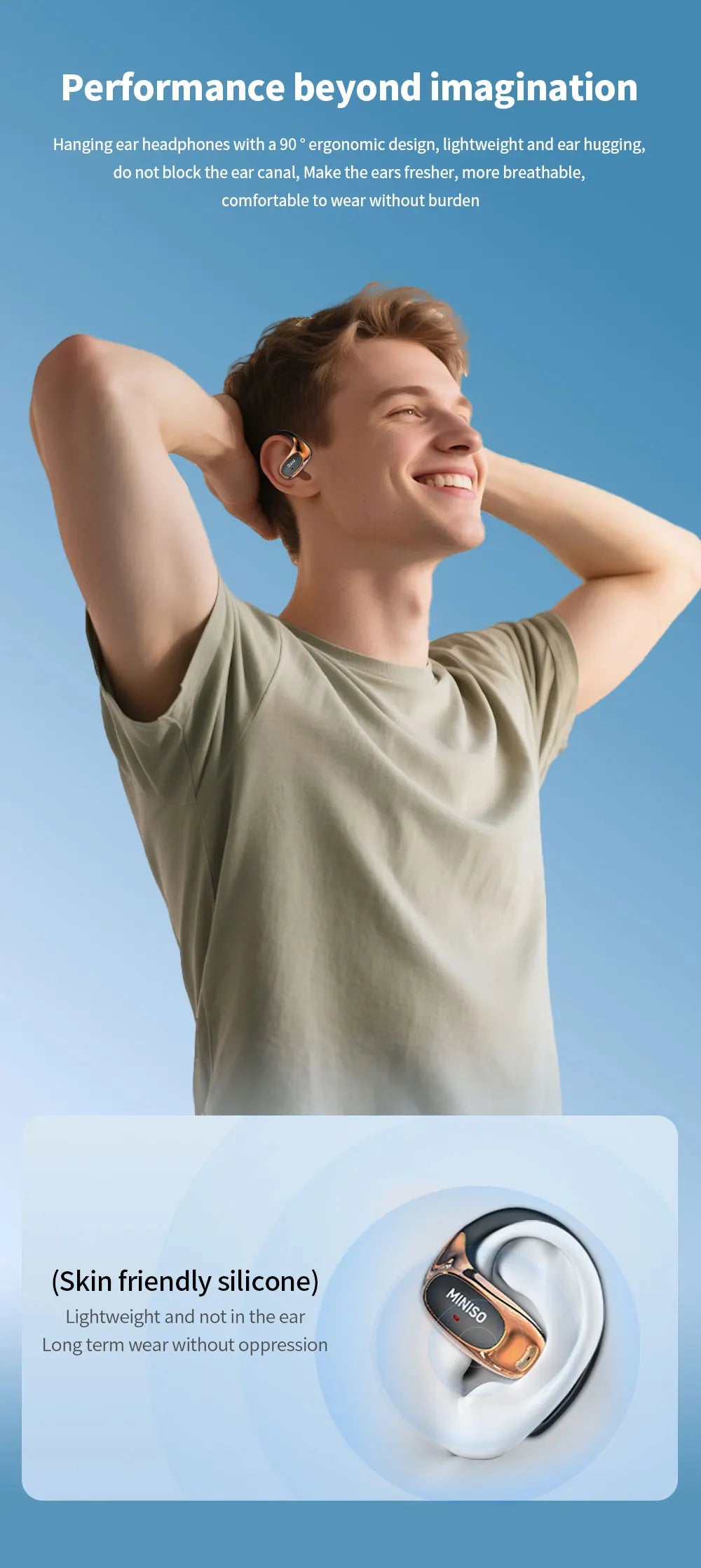 Htc Ne35 Bluetooth V6.0 Over-The-Ear Bluetooth Headset Ows Sports Headset Comfortable Ultra-Light Wireless Headset Mic