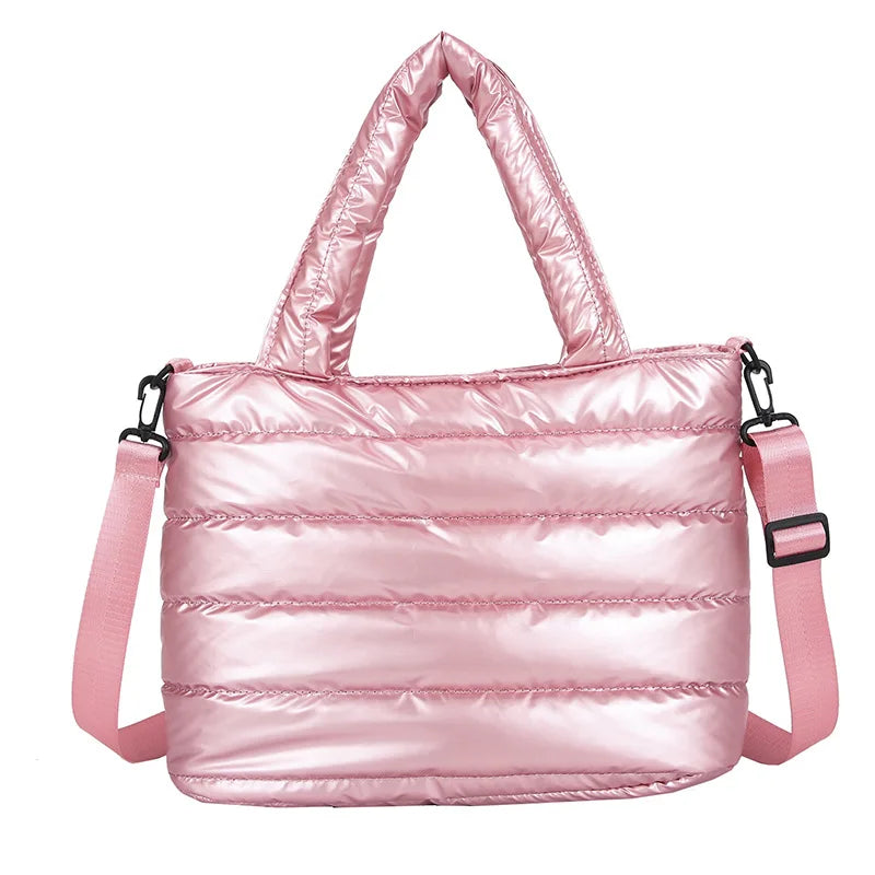 Women Winter Handbags Mobile Space Glossy Female Down Bags Cotton-padded