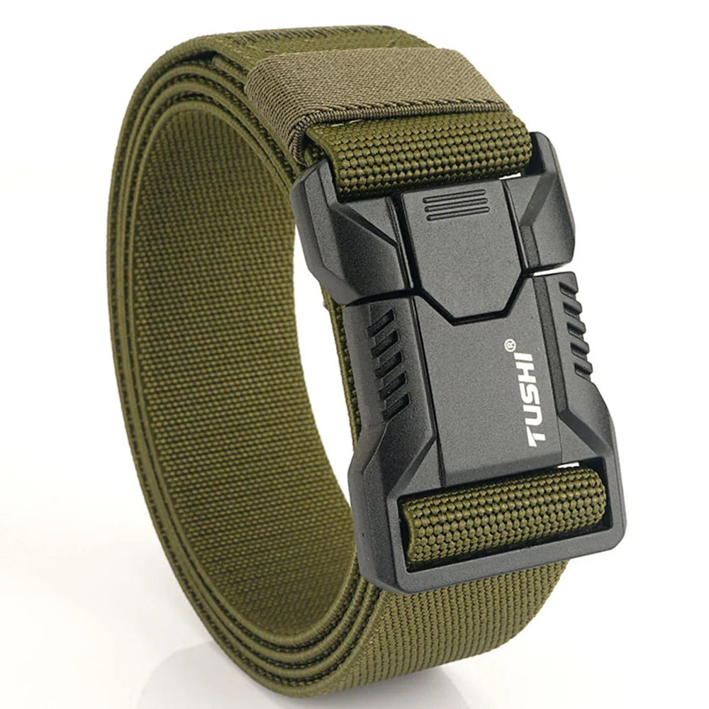 TUSHI Aluminum Alloy Quick Release Pluggable Buckle Elastic Belts For Men Durable Tactical Belt Cowboy Outdoor Army Belt Hunting