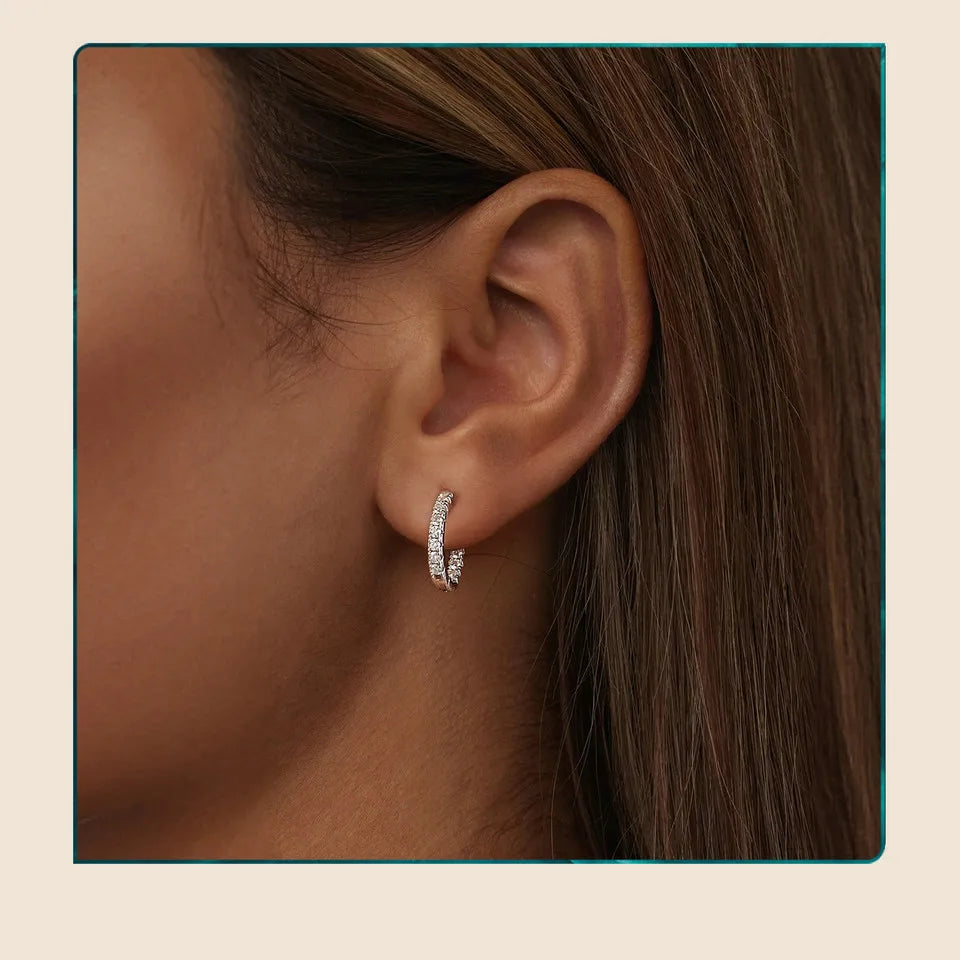 BAMOER Gold Moissanite Hoop Earrings for Women, 925 Sterling Silver D Color Round Cut Lab Diamond Hypoallergenic Earrings