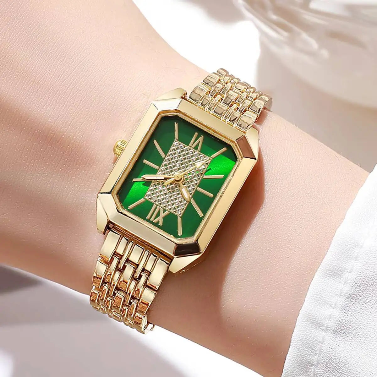 Fashion Rectangle Women Watches Stainless Steel Strap Quartz Wristwatches Reloj Mujer（Without Box）