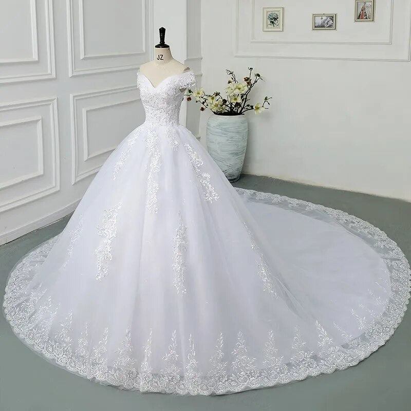 White Bridesmaid Dresses: Pretty Off The Shoulder Lace Wedding Dress Wedding Gown