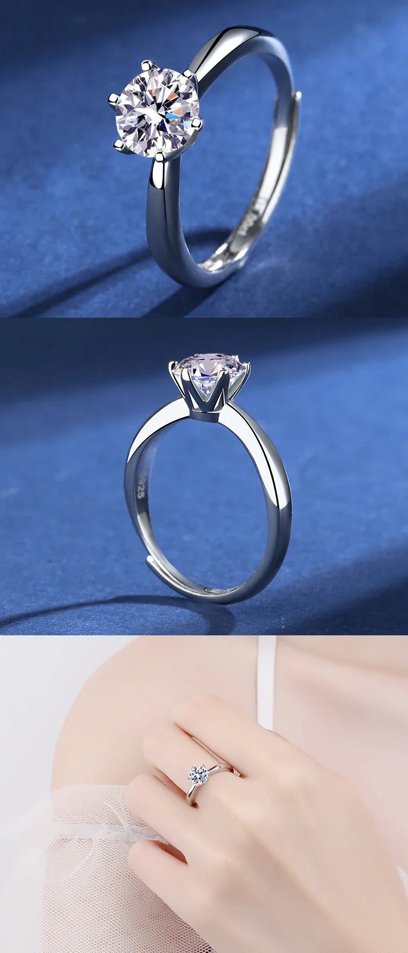 NEW 100% Real Moissanite Ring D VVS1 Pass Diamond Test Pen Adjustable Size S925 Sliver GRA Certificate Wedding Rings for Women