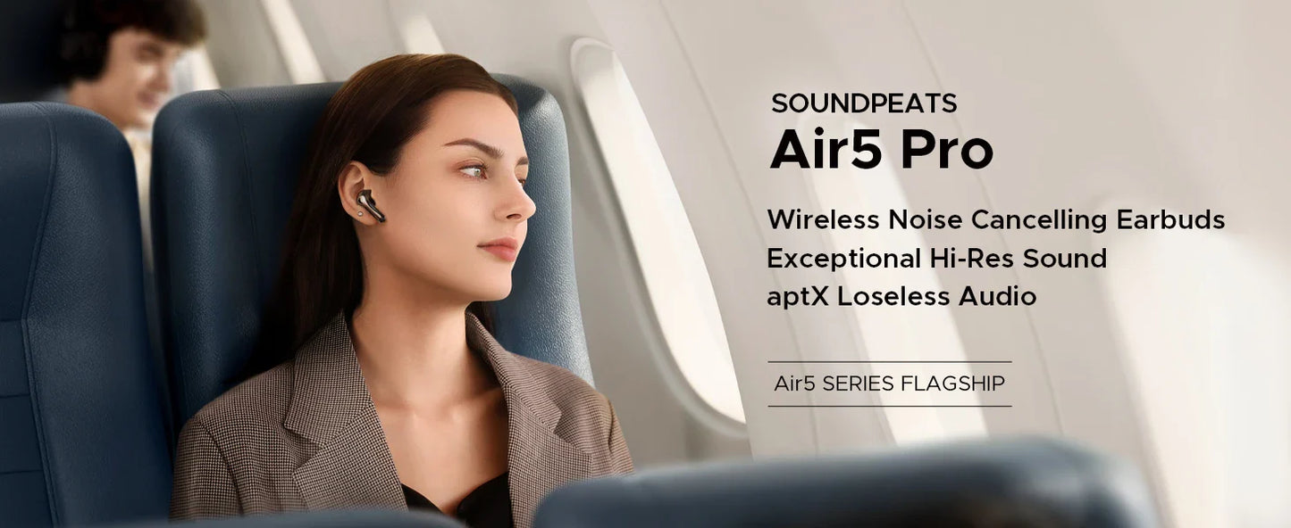 SOUNDPEATS Air5 Pro Wireless Earphones 55 dB Adaptive Hybrid ANC Bluetooth 5.4 Earbuds, Hi-Res LDAC aptX Loseless,6 Mics AI ENC