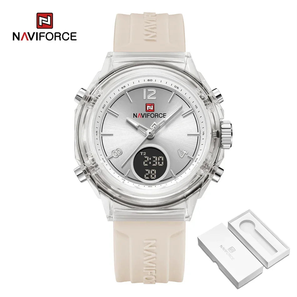 NAVIFORCE Luxury Women's Watch Gold Outdoor Sports Waterproof Watches Dual Time Display Quartz Wristwatches Rubber Digital Clock