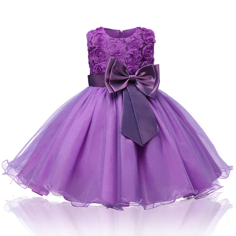 Baby Girls Dress Princess Party Dress  Flower Elegant Wedding Gown Big Bow