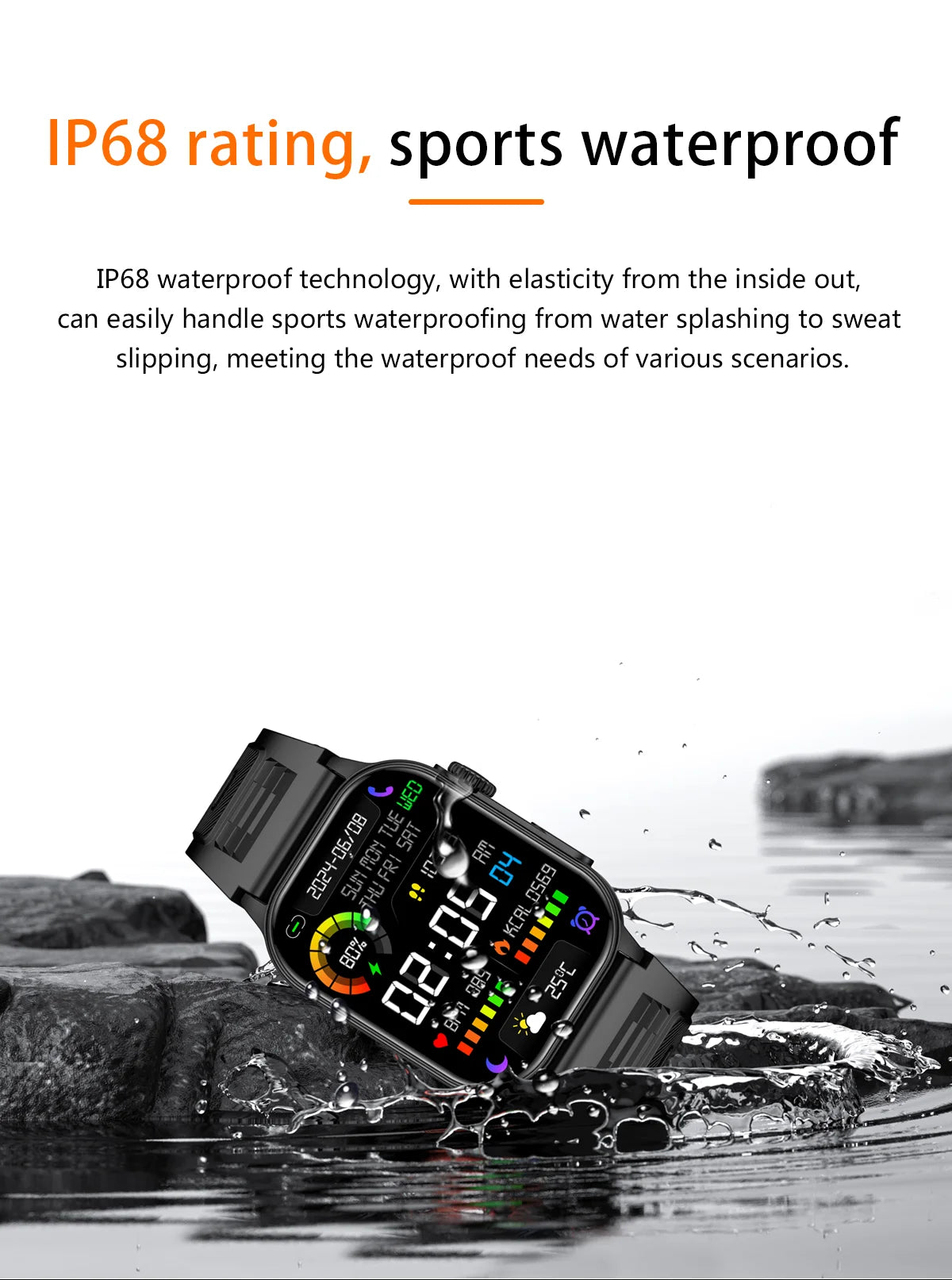 LIGE New Smart Watch LED Flashlight Military Sport Watches 2.01'' Screen Health Monitor Bluetooth Call Waterproof Smartwatch Men