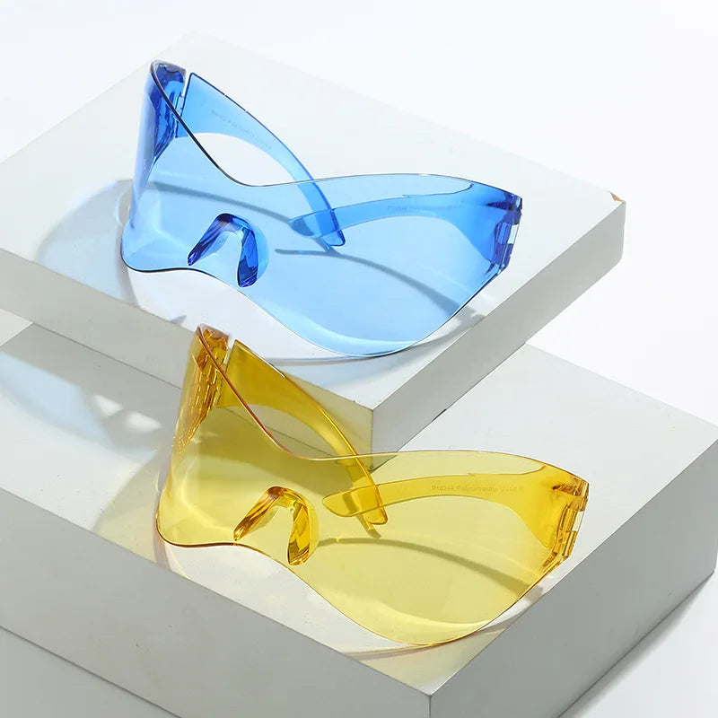 Y2K Sunglasses Women Fashion Silver Oversized Face Mark Shades Reflective Personal Sun Glasses for Cycling Travel