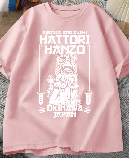 Hattori Hanzo RED Swords and Sushi Kill Bill Okinawa Japan tarantino T-Shirt Crew Neck Short Sleeves Loose Fashion Streetwear