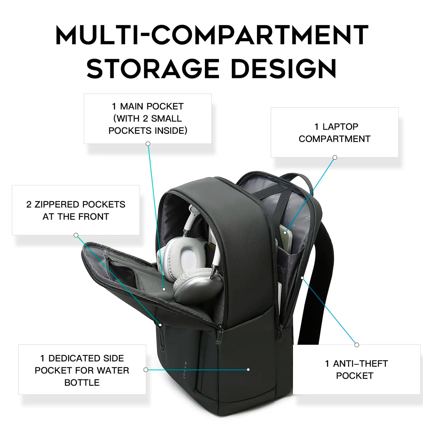 BANGE New Casual Multi-Pockets Big Capacity Daily 15.6inch Laptop Light Waterproof For Business Trip Roomy Men Backpack with YKK