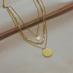 316L Stainless Steel Gold Color 3in1 Round Pendant Necklace For Women Fashion Girls