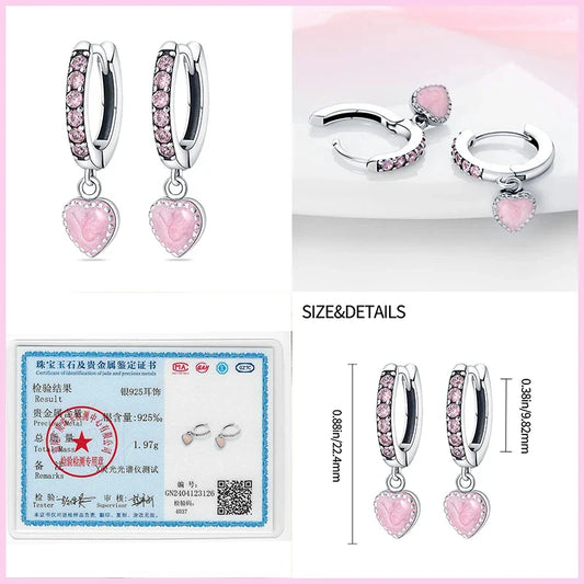 Earrings For Womens 925 Silver Color Pink Rainbow Horse Bear Bee Double Hoop Earrings Fine Engagement Anniversary Jewelry Gifts