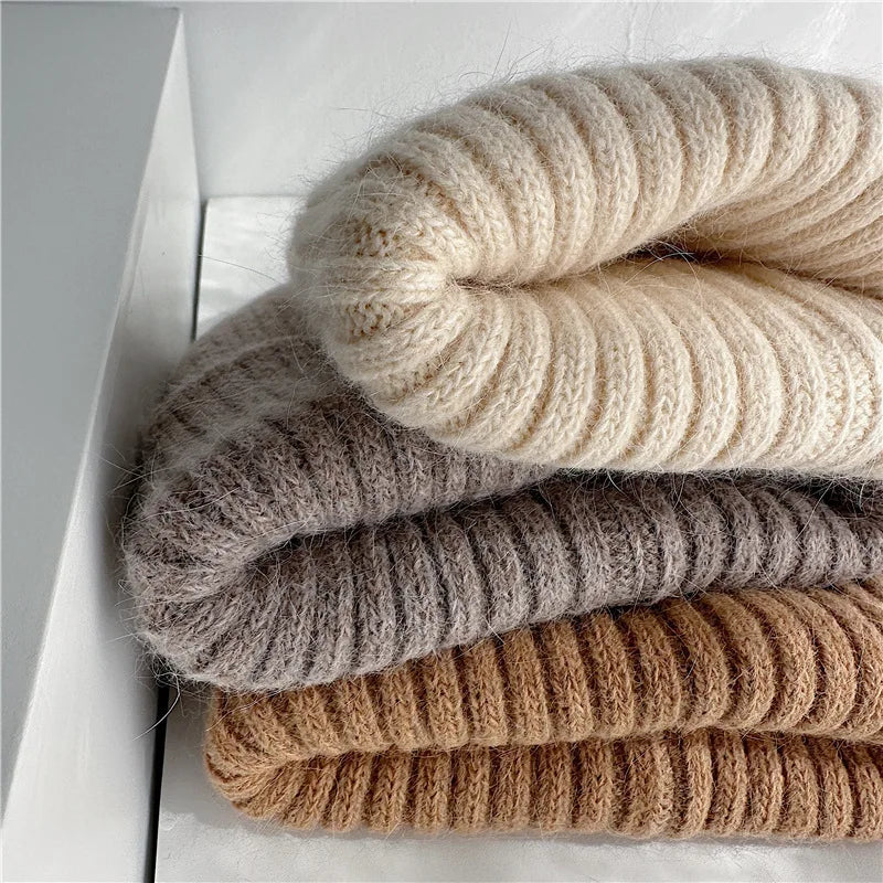 Winter Dome Brimless Casual Hat Warm Rabbit Fur Knit Hat women's double-layer Thick Wool Hat Casual Hat Toe Cap Cold Hat 4m868