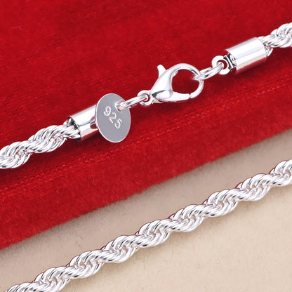 16-24 inch for women men Beautiful fashion 925 Sterling Silver charm 4MM Rope
