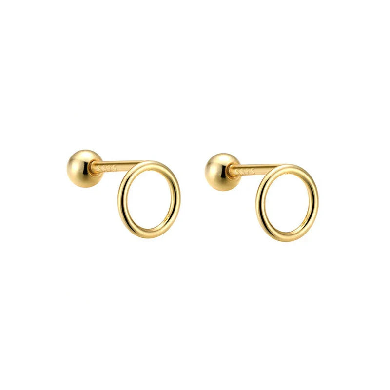 WANTME 925 Sterling Silver Fashion Simple Golden Flower Beads Small Stud Earrings for Women Teen Piercing Jewelry Accessories